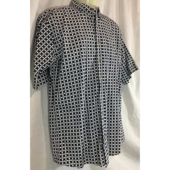 Vintage Links Large Dress Shirt Navy Blue Tan L Plaid Check Button Down Oxford M - Picture 4 of 11